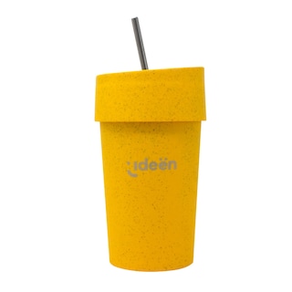 Foto 1 | Foto 1 | Vaso Térmico Ideën Amarillo Ecofriendly de Paja de Trigo con Popote 350 ml