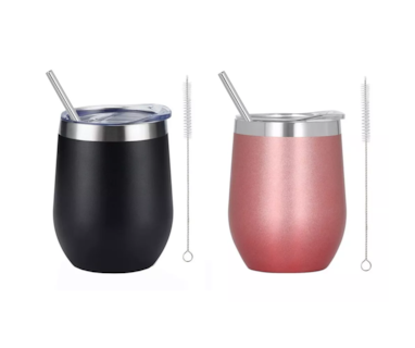 Foto 1 | Foto 1 | Vaso Termico Vino/café Acero Inoxidable 12oz Calor/frío 2 Pz, Negro/rosa