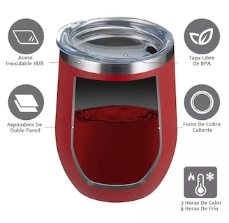 Foto 4 | Foto 4 | Vaso Termico Vino Café Te 12oz Acero Inoxidable Rojo