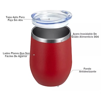 Foto 5 | Foto 5 | Vaso Termico Vino Café Te 12oz Acero Inoxidable Rojo