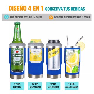 Foto 4 | Foto 4 | Portalatas De Cerveza De Acero Inoxidable Vaso Térmico Azul