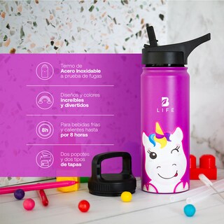 Foto 3 | Foto 3 | Termo De Unicornio De 532 Ml Para Bebidas Frías Y Calientes Más Tiempo Y Sin Fugas. Unicorn Kids Water Bottle. B Life