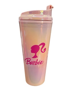 Foto 1 | Foto 1 | Termo De Acrílico Con Gliter Color Rosa Claro Tornasol Barbie, Mide 23 Cm De Alto Por 10 Cm De Ancho De 30 Oz