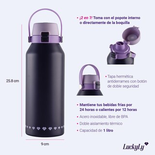Foto 7 | Foto 7 | Termo Luckyly Liza Morado Lila O Beige De Acero Inoxidable Doble Aislamiento Térmico De 1 Litro Tapa Hermética Con Popote