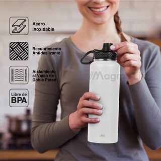 Foto 5 | Foto 5 | Magmalife Termo 950ml Blanco Acero Inoxidable  3 Tapas  Aislamiento Al Vacío  12h Caliente / 24h Frío