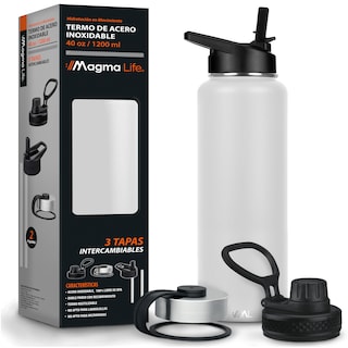 Foto 1 | Foto 1 | Magma Life Termo 40oz Blanco De Acero Inoxidable Con 3 Tapas Conserva Bebidas Calientes Y Frías