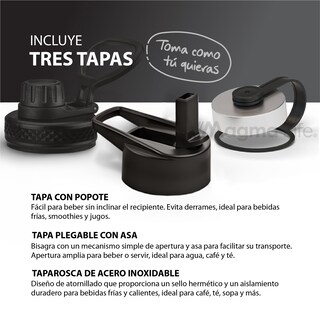Foto 5 | Foto 5 | Magma Life Termo 32oz Navy Acero Inoxidable Con 3 Tapas Ideal Para Café Y Agua Conserva Temperatura