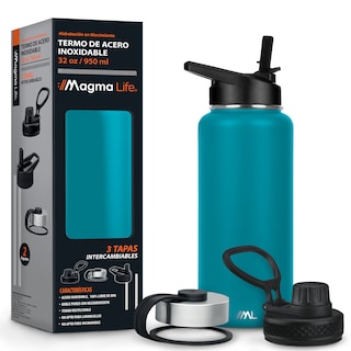 Foto 1 | Foto 1 | Magma Life Termo 32oz Capri Blue Acero Inoxidable Con 3 Tapas Para Café Y Agua Conserva Temperatura