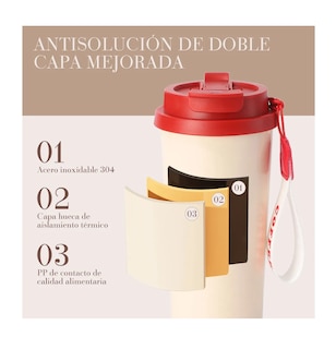 Foto 3 | Foto 3 | 500 Ml De Vaso Térmico Café Acero Inoxidable Con Popote Bordo
