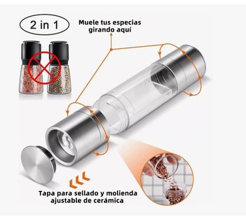 Foto 2 | Foto 2 | Molinillo Doble Cabeza Sal Pimienta Manual Moledor 2 Piezas