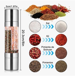 Foto 3 | Foto 3 | Molinillo Doble Cabeza Sal Pimienta Manual Moledor 2 Piezas