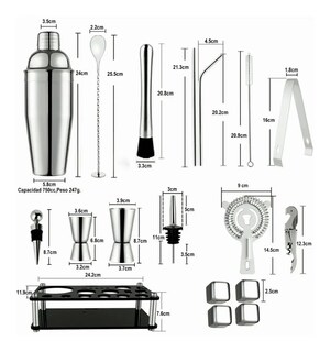 Foto 3 | Foto 3 | Kit De Coctelería 25pcs Bartender Con Soporte 750ml Malubero color Plata