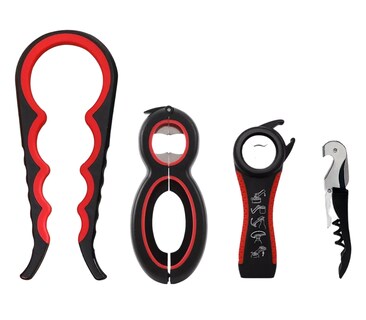 Foto 1 | Foto 1 | Destapador Abre Fácil Botellas Frascos Latas Cocina 4 Piezas Negro/rojo