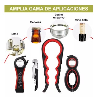 Foto 4 | Foto 4 | Destapador Abre Fácil Botellas Frascos Latas Cocina 4 Piezas Negro/rojo