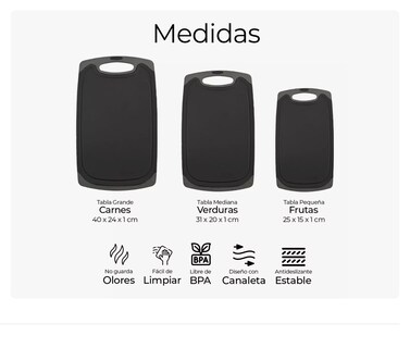 Foto 2 | Foto 2 | Tabla De Cocina Para Picar Cortar Alimentos Set 3 Piezas Negro Xtellar