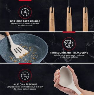 Foto 3 | Foto 3 | Set 12 Utensilios De Cocina Xtellar De Silicona Y Madera Color Marfil