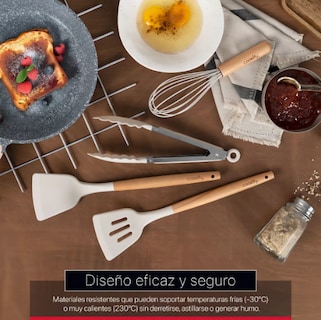 Foto 4 | Foto 4 | Set 12 Utensilios De Cocina Xtellar De Silicona Y Madera Color Marfil