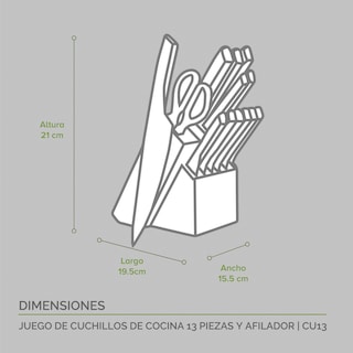 Foto 3 | Foto 3 | Juego De 13 Cuchillos Profesionales Cocina Chef Avera Cu13 - Color Negro