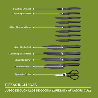 Foto 4 | Foto 4 | Juego De 13 Cuchillos Profesionales Cocina Chef Avera Cu13 - Color Negro