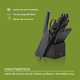 Foto 5 | Foto 5 | Juego De 13 Cuchillos Profesionales Cocina Chef Avera Cu13 - Color Negro