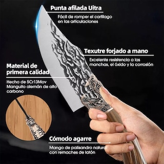 Foto 3 | Foto 3 | Cuchillo De Cocina Profesional Forjado Con Cuchillo De Chef Marrón