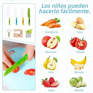 Foto 4 | Foto 4 | Cuchillos Seguros Para Niños Pequeños De Frutas Para Cocinar, Belug Azul Colores