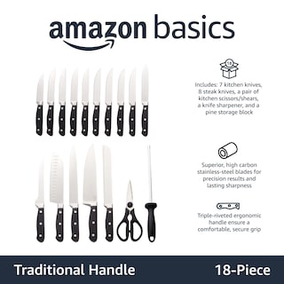 Foto 2 | Foto 2 | Juego De Bloques De Cuchillos Amazon Basics De Acero Inoxidable De Primera Calidad, 18 Piezas - Venta Internacional.