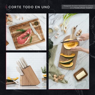 Foto 5 | Foto 5 | Juego De Cuchillos Cookify Acero Inoxidable  Marfil  Base De Madera Con Afilador  15 Piezas