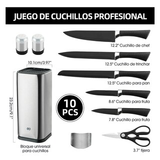 Foto 2 | Foto 2 | Juego De 10 Cuchillos Profesionales Con Base Eo Safe Imports Esi-20716 Negro