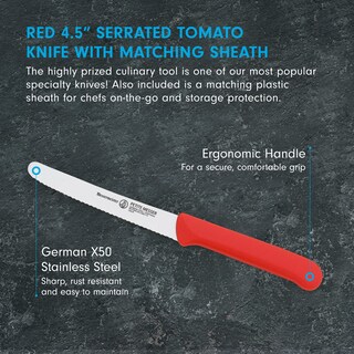Foto 2 | Foto 2 | Cuchillo Para Tomates Messermeister Rojo De 11 5 Cm Con Funda De Acero Alemán - Venta Internacional.