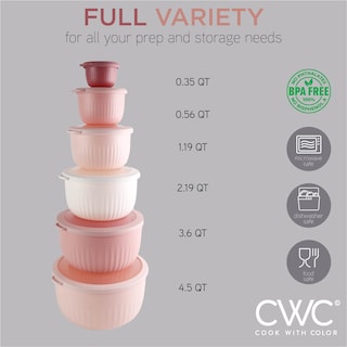Foto 2 | Foto 2 | Set De Cuencos Para Mezclar Cook With Color Prep Con Tapas, 12 Unidades, Color Rosa - Venta Internacional.