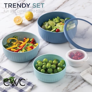 Foto 2 | Foto 2 | Set De Cuencos Anchos Para Mezclar Prep Bowls Cook With Color Con Tapas Azules - Venta Internacional.