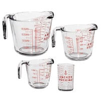 Juego De 4 Tazas Medidoras De Vidrio Anchor Hocking (150 Ml-1l) - Venta Internacional.