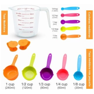 Foto 2 | Foto 2 | Tazas Y Cucharas Medidoras 12pc De Cocina Repostería Vistoso Lab.g Multicolor