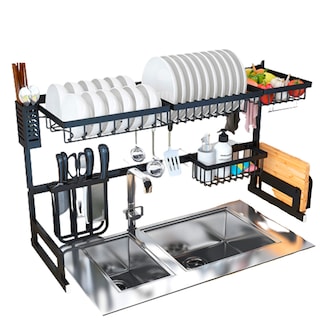 Foto 1 | Foto 1 | Escurridor Para Trastes De Acero Con Dos Niveles, Espacio Para Organizar Platos, Cuchillos Y Utensilios De 85 Cm