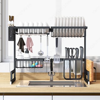 Foto 2 | Foto 2 | Escurridor Para Trastes De Acero Con Dos Niveles, Espacio Para Organizar Platos, Cuchillos Y Utensilios De 85 Cm