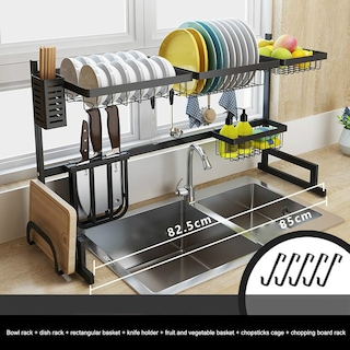 Foto 4 | Foto 4 | Escurridor Para Trastes De Acero Con Dos Niveles, Espacio Para Organizar Platos, Cuchillos Y Utensilios De 85 Cm