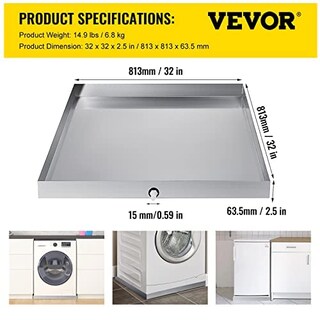 Foto 4 | Foto 4 | Sartén Para Lavadora Vevor 304 De Acero Inoxidable 32x32x6,35 Cm - Venta Internacional.