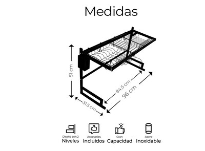 Foto 4 | Foto 4 | Escurridor Xtellar De Trastes Platos Fregadero Organizador Cocina Color Negro