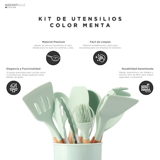 Foto 4 | Foto 4 | KOCHSTELLE Juego de Utensilios de Cocina Color Verde, Silicón con Madera 13 piezas