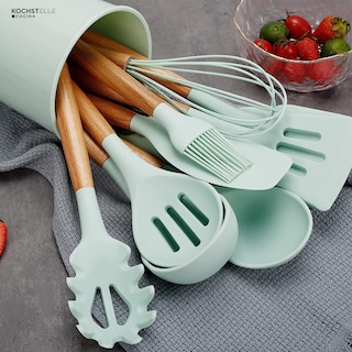 Foto 7 | Foto 7 | KOCHSTELLE Juego de Utensilios de Cocina Color Verde, Silicón con Madera 13 piezas