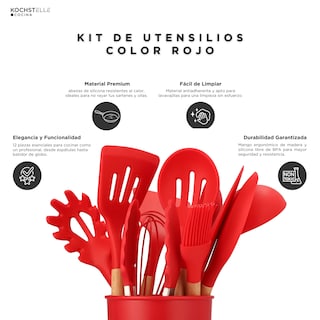 Foto 3 | Foto 3 | KOCHSTELLE Juego de Utensilios de Cocina Color Rojo, Silicón con Madera 13 piezas
