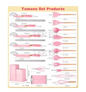 Foto 4 | Foto 4 | Juego de Utensilios de Cocina Belug color Rosa 19 Piezas