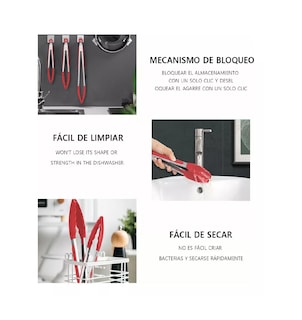 Foto 4 | Foto 4 | Pinzas de Cocina Silicona y Acero Inoxidable color Rojo