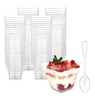 Foto 1 | Foto 1 | Vasos De Plástico Con Cucharas Para Postres, 100 Piezas Transparente