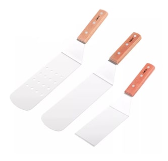 Foto 1 | Foto 1 | 3pcs Espátula Volteadora Lab.g Cocina Plancha Acero Inoxidable Plateado Y Marrón