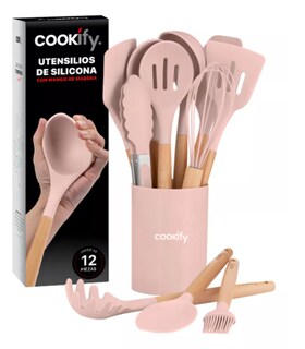 Foto 1 | Foto 1 | Set 12 Utensilios De Cocina Xtellar De Silicona Y Madera Color Rosa
