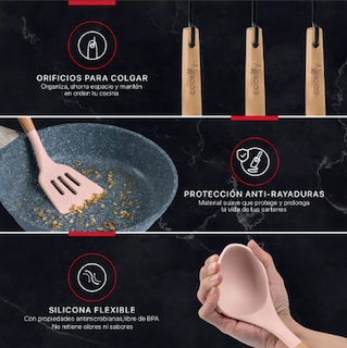 Foto 3 | Foto 3 | Set 12 Utensilios De Cocina Xtellar De Silicona Y Madera Color Rosa