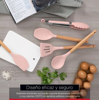 Foto 4 | Foto 4 | Set 12 Utensilios De Cocina Xtellar De Silicona Y Madera Color Rosa