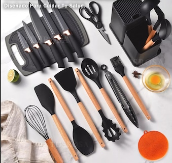 Foto 3 | Foto 3 | Juego De Utensilios Cocina De Silicona & Cuchillos 19 Piezasxtellar Modelo Negro